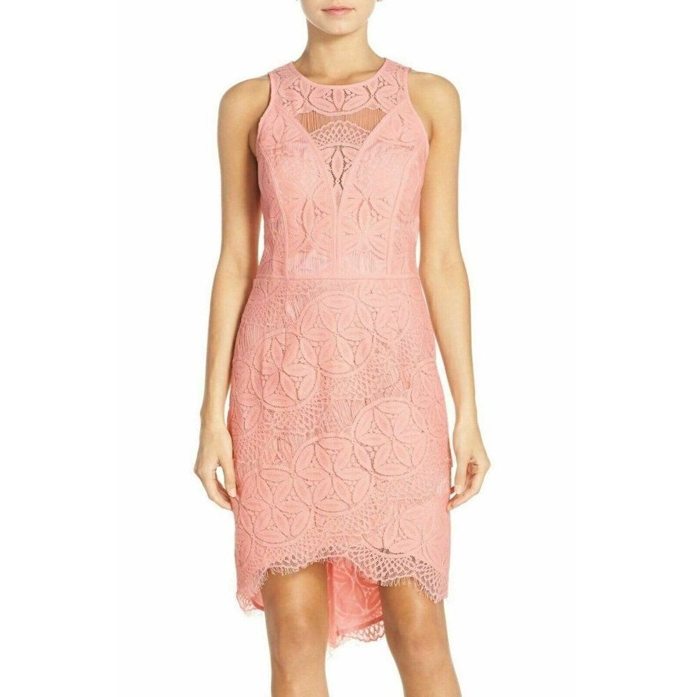 Adelyn Rae Womens Light Pink Lace High/Low Sheath